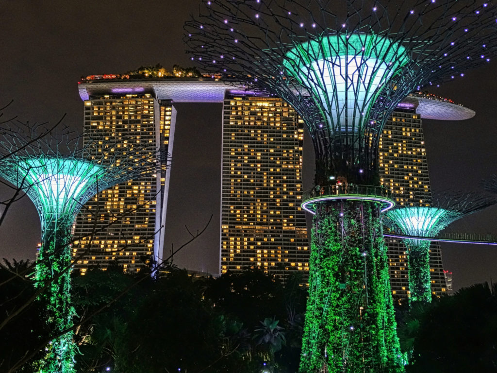 Singapur bei Nacht_ lightshow im Marinas Gaarden